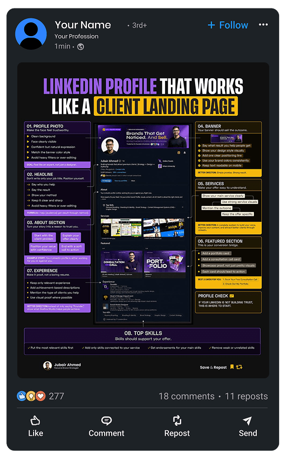 LinkedIn profile that works like a client landing page